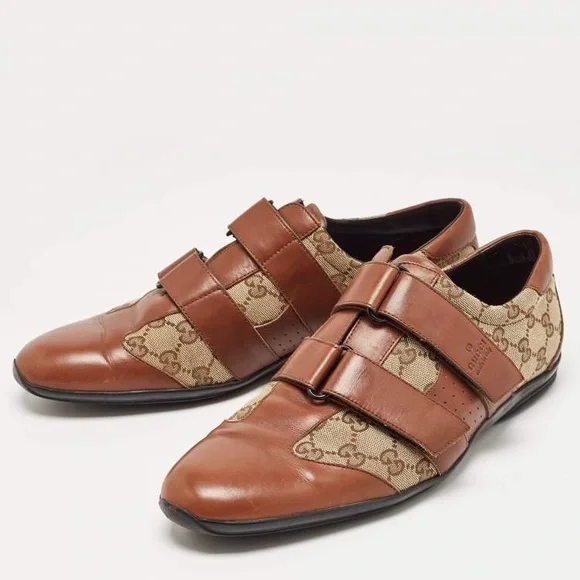 Gucci | Shoes | Gucci Tan And Brown Velcro Canvas Leather  display picture 3